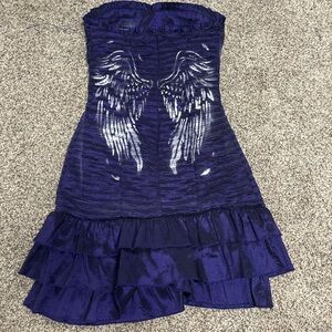 Strapless Purple Dress with Angel Wing Design